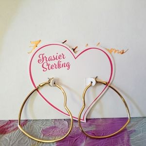 For Love and Lemons FLL FL&L LE Frasier Sterling Gold Heart Hoops Earrings NIP